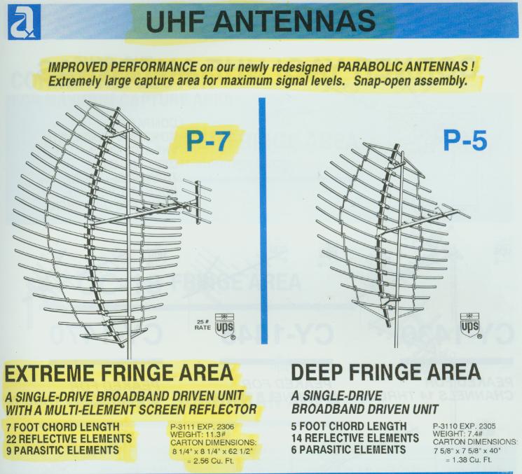 Antennacraft P-7 and P-5 UHF TV parabolic antennas.